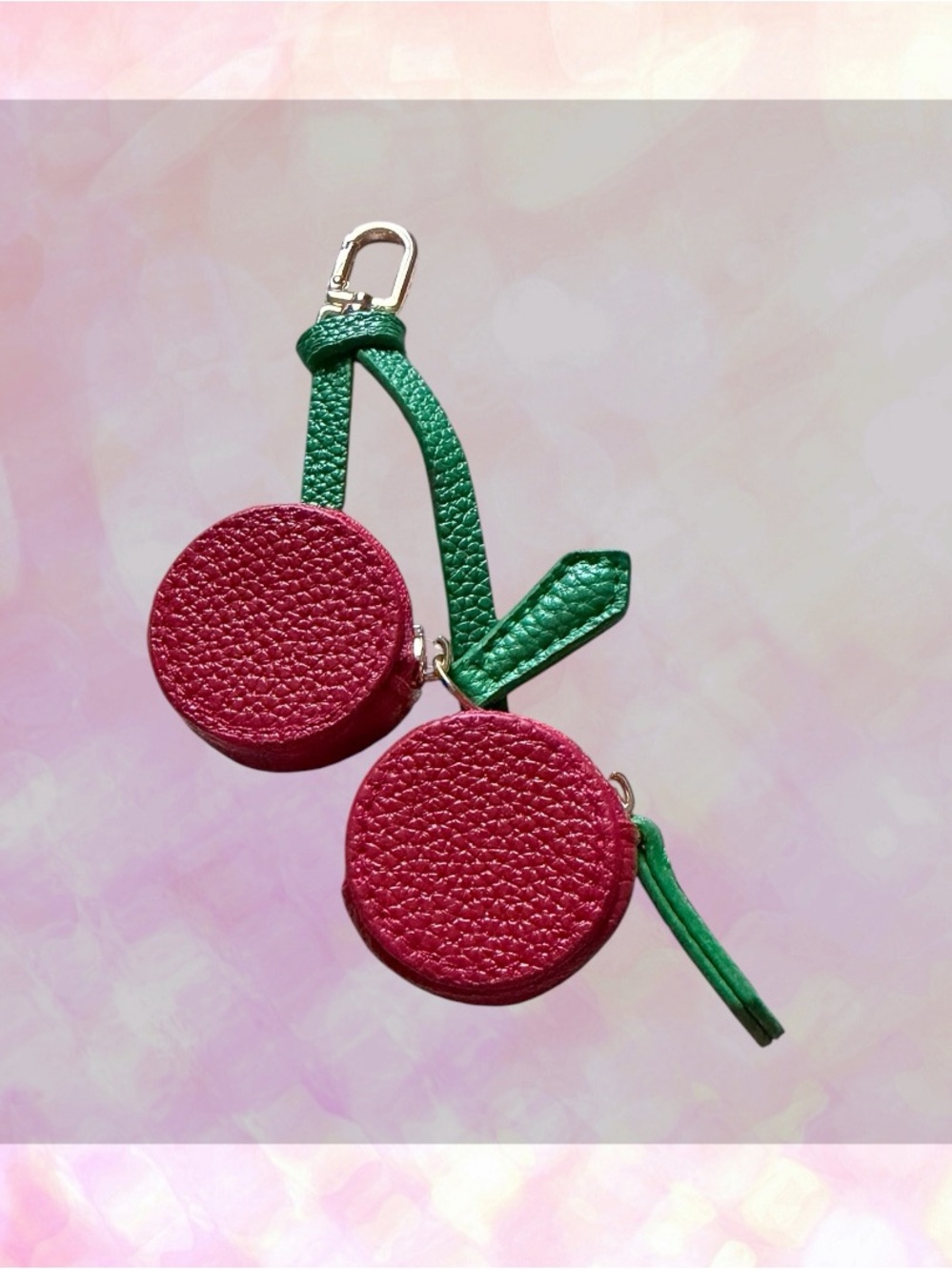 🦄 Cherry Leather Bag Charm | Dual Zipper Compartments | Curated Boutique Find